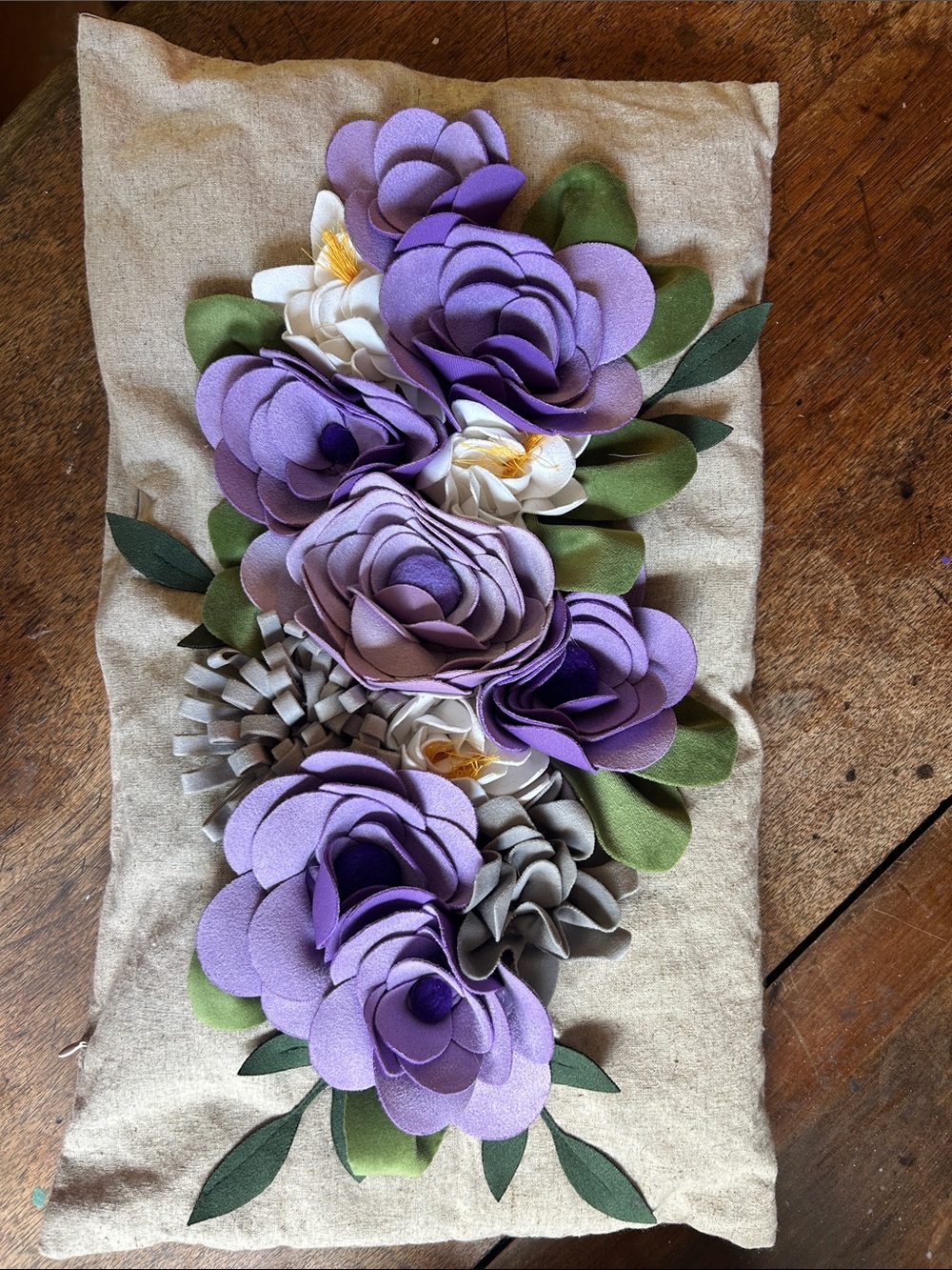 Handcrafted Purple Floral Accent Pillow by